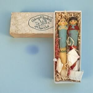 Rare Dutch Couple Figural Candles Colonial Candle Co Cape Cod Hand Painted 1940s